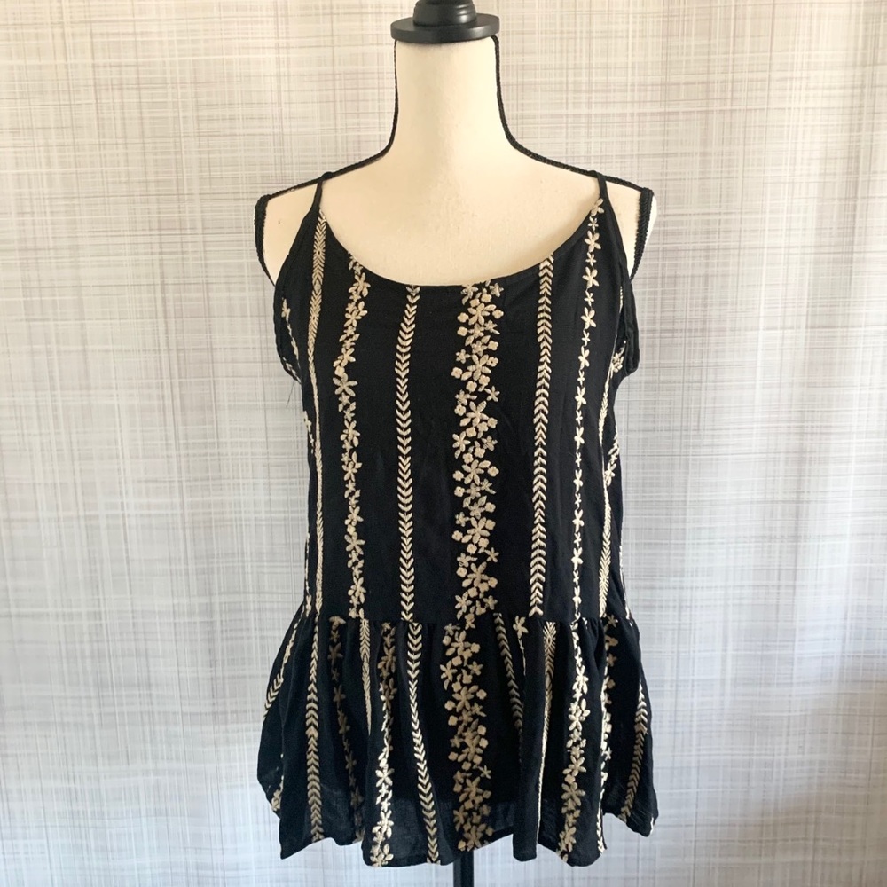 Hummingbird Black and Cream Top with Embroidery